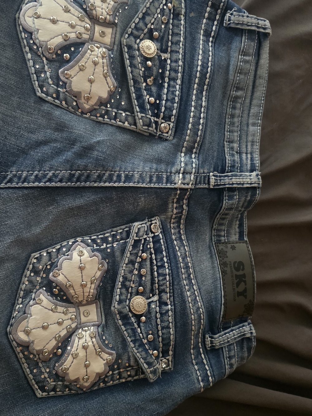 Sky Blue Flare Jeans with Embellished Back Pockets Size 11 Juniors - Picture 7 of 8